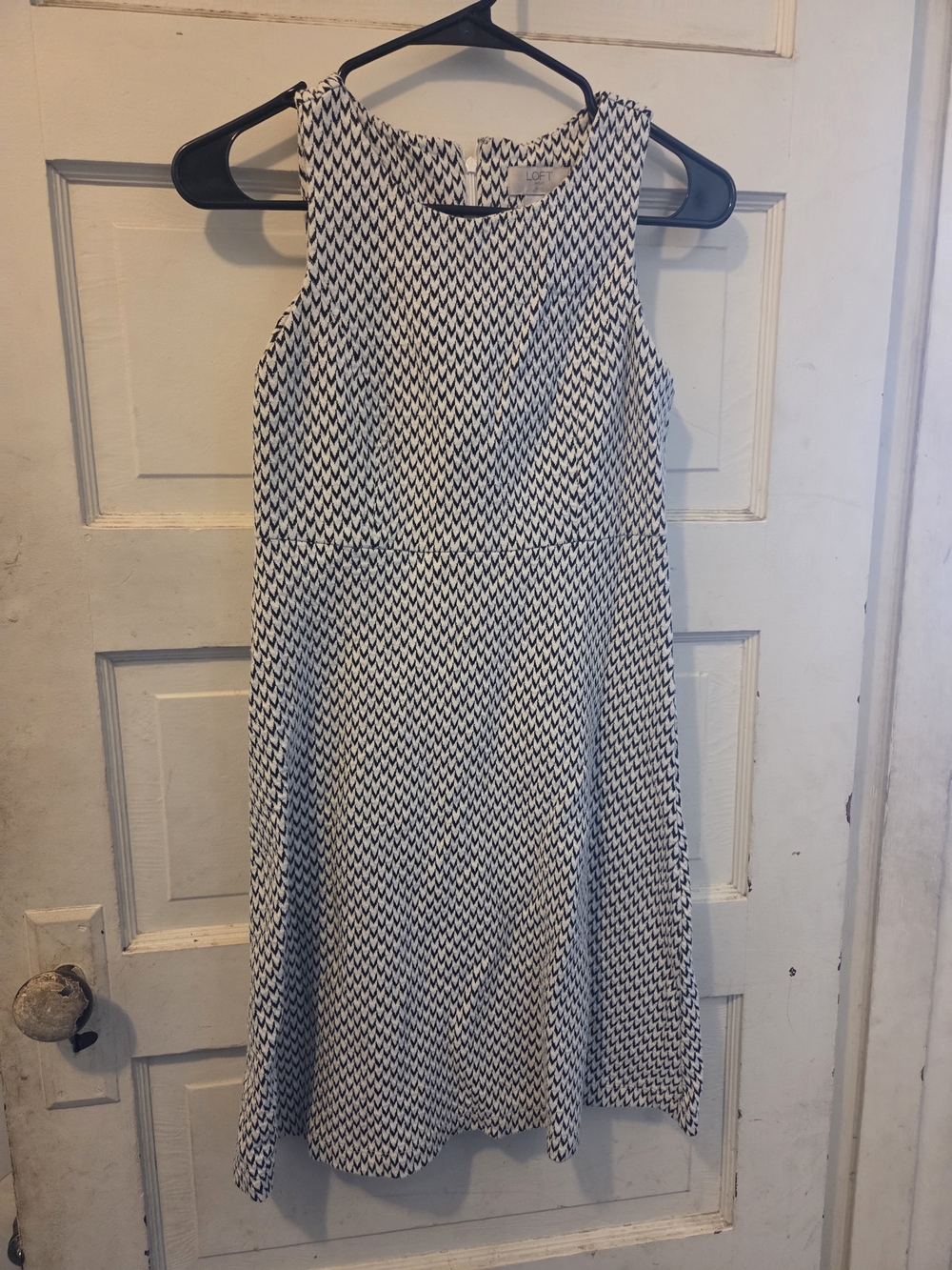 LOFT Black and White Sleeveless Midi A-Line Dress